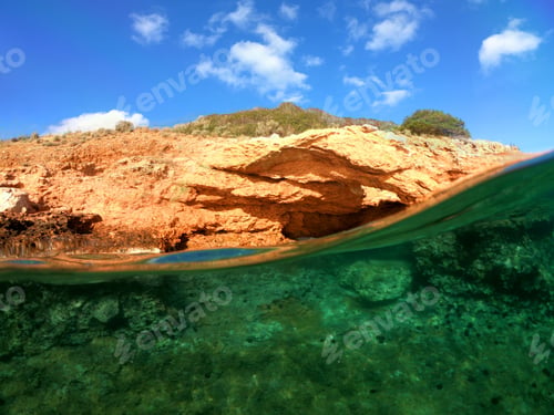 Preview: Underwater Photo Of Tropical Emerald Rocky Sea In Exotic Island Destination