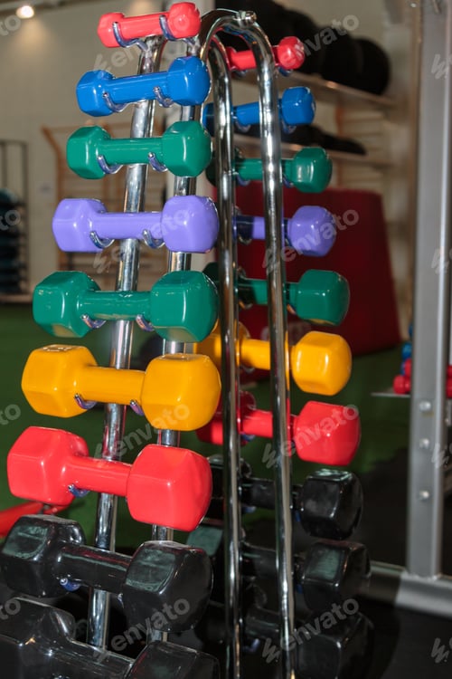 Preview: Rubber Colorful Dumbbells In Different Sizes, Weight Fitness Equipment