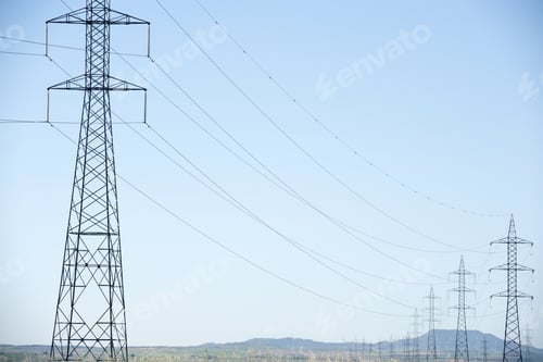 Preview: Close Up Of A High Voltage Tower With Blue Sky