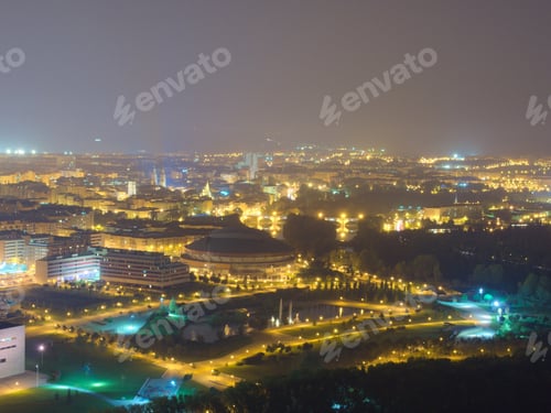 Preview: Night View Of Illuminated Statue Of General Espartero In Spanish Logrono.