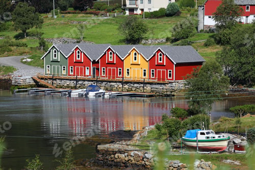 Preview: Leinoya Island In Municipality Of Heroy, Norway. Norwegian Village Architecture.