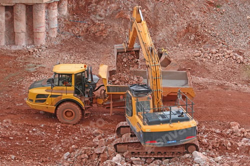 Preview: Digger Loading A Dump Truck On A Road Construction Site