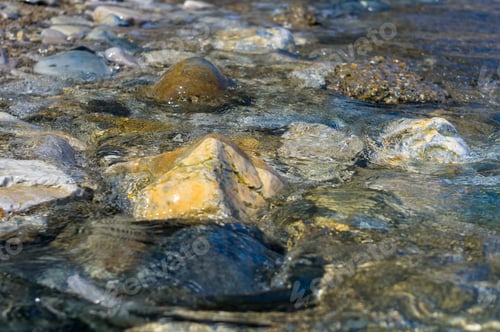 Preview: Pebble Stones On The Sea Beach, The Rolling Waves Of The Sea With Foam