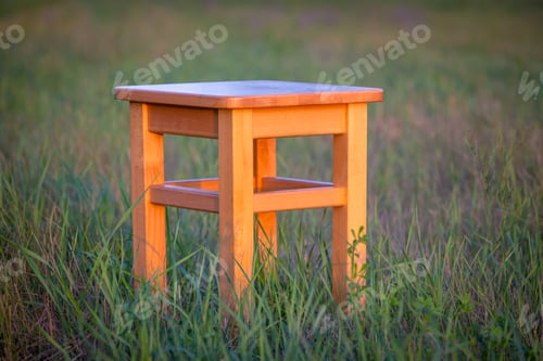 Preview: Abstract Wooden Stool On Green Meadow