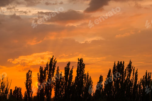 Preview: Landscape With Dramatic Light - Beautiful Golden Sunset With Saturated Sky And Clouds.