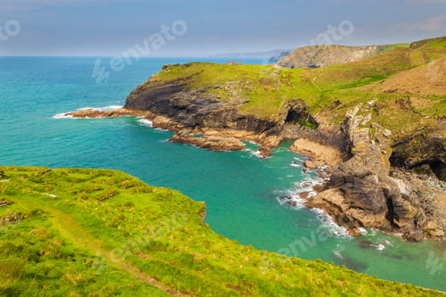 Preview: A View Of Rocks At Tintagel, Atlantic Coast Of Cornwall, Cornwall, Uk
