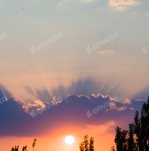 Preview: Landscape With Dramatic Light - Beautiful Golden Sunset With Saturated Sky And Clouds.