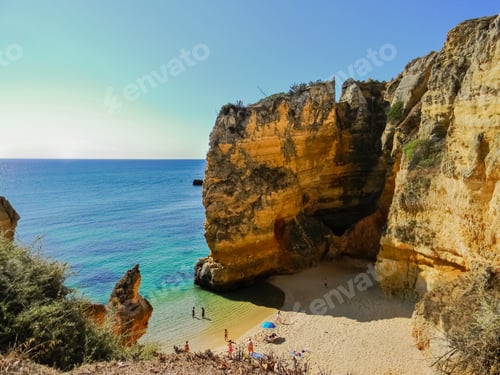 Preview: Beautiful Orange Cliffs On The Beach Of Praia Dona Ana In Lagos, Algarve, Portugal