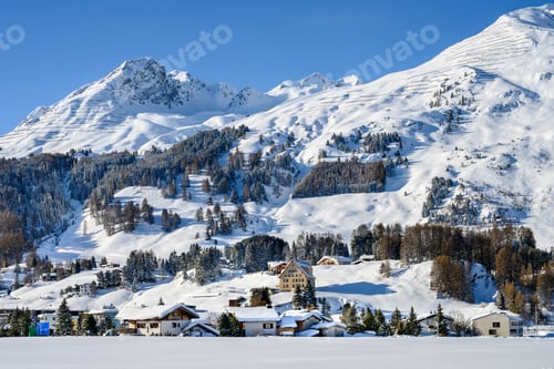 Preview: Landscape Of Lake Davos In Winter Resort Davos, Switzerland.