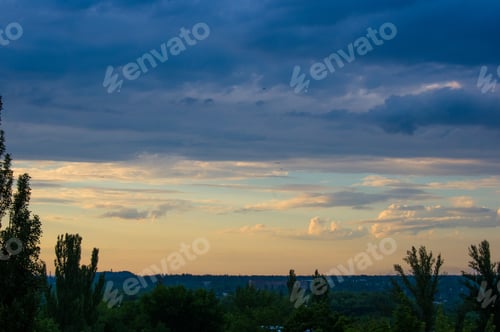 Preview: Landscape With Dramatic Light - Beautiful Golden Sunset With Saturated Sky And Clouds.