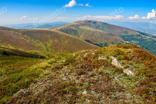 Preview: Carpathian Mountains With Its Peaks, Hills, Meadows And Forests Under The Blue Sky With Clouds In