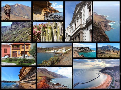 Preview: Tenerife Island Photo Collage. Travel Photos Collection With Mount Teide National Park, Teresitas