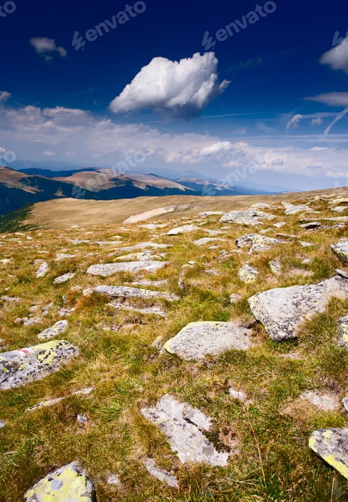 Preview: Beautiful Vibrant Landscape With Mountains, Clouds And Sky