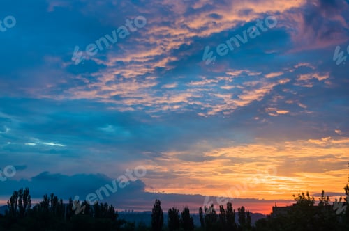 Preview: Landscape With Dramatic Light - Beautiful Golden Sunset With Saturated Sky And Clouds.