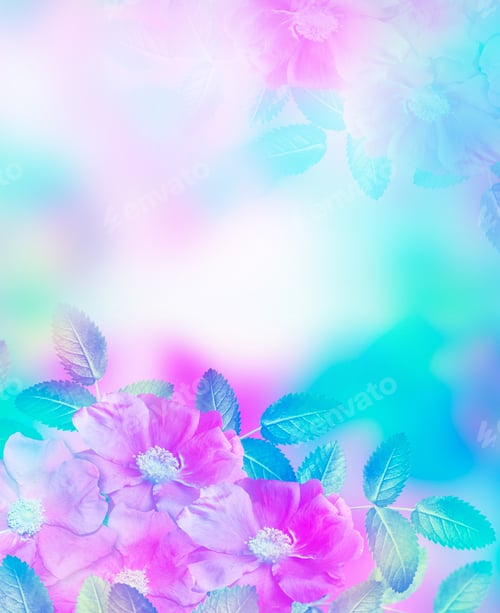 Preview: Summer Landscape. Delicate Wild Rose Garden Flowers