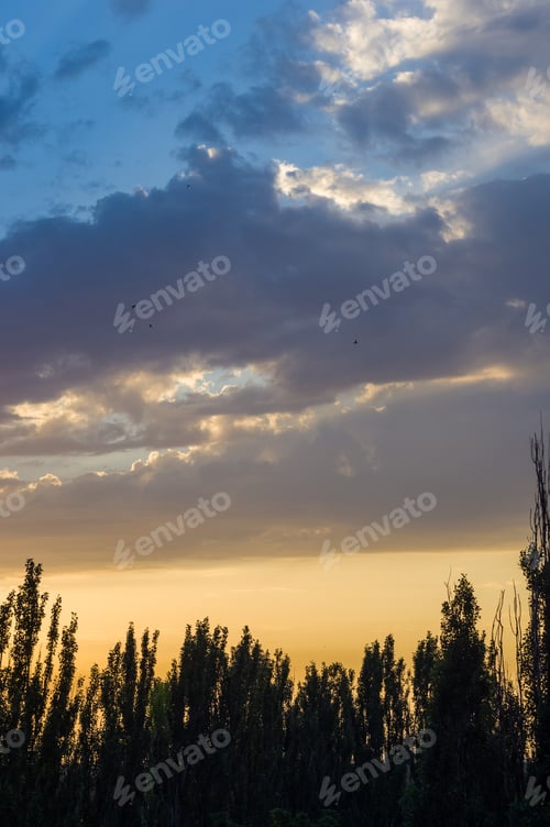 Preview: Landscape With Dramatic Light - Beautiful Golden Sunset With Saturated Sky And Clouds.