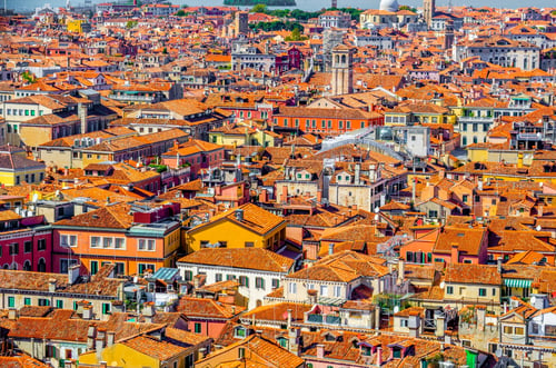 Preview: Aerial View Of Red Rooftops Of The Historical Center Of Italian City Venice