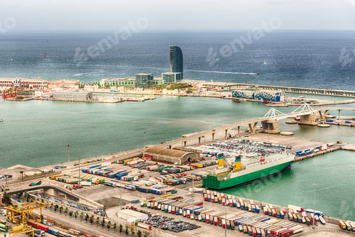 Preview: Aerial View Over The Commercial And Industrial Port Of Barcelona, Catalonia, Spain