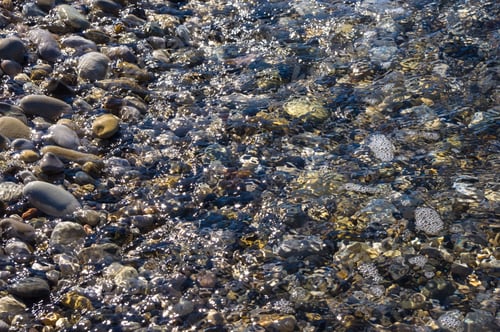 Preview: Sea Pebble Beach With Multicoloured Stones, Waves With Foam