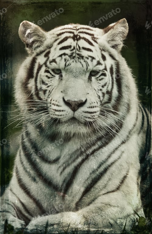 Preview: Vanishing Asian Wildlife: Vintage Style Image Of A White Bengal Tiger