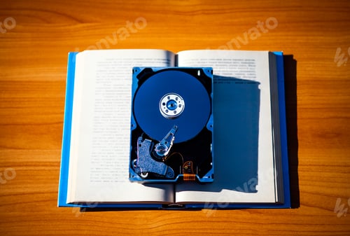 Preview: Opened Hard Disk Drive On The Book