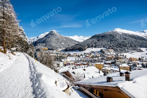 Preview: Panoramic Pathway Above Winter Resort Davos, Switzerland.