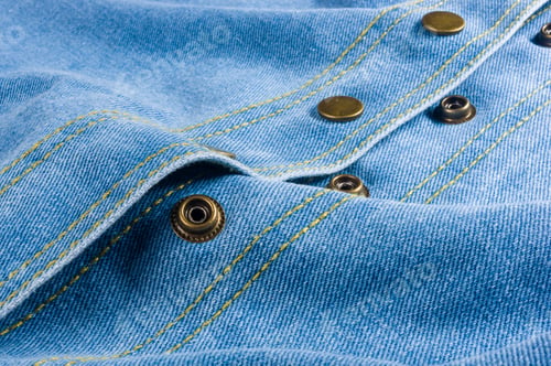 Preview: Clothing Items Blue Stonewashed Faded Jeans Cotton Fabric Texture With Seams, Clasps, Buttons And