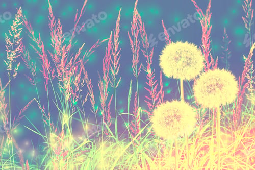Preview: Fluffy Dandelion Flower Against The Background Of The Summer Landscape.