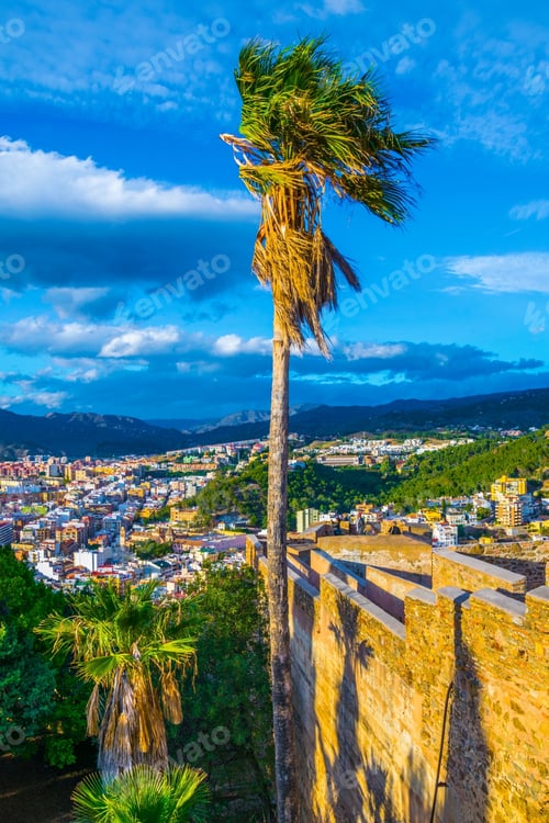 Preview: View Of A Tower Of The Gibralfaro Castle In Malaga With Palm