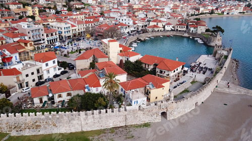 Preview: Aerial Drone Photo Of Iconic Fortified Medieval Port In Historic City Of Nafpaktos