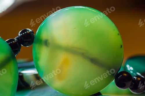 Preview: Large Polished Beads Of Beautiful Translucent Green Agate Gemstone, Macro