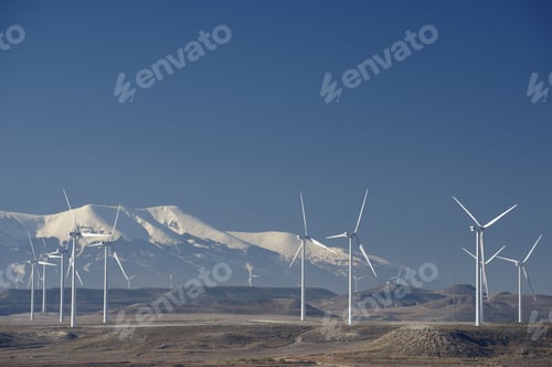 Preview: Windmills For Renewable Electric Energy Production, At Background Is Moncayo Peak, Pozuelo De