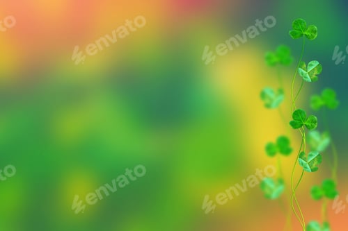 Preview: Green Clover Leaves On A Background Summer Landscape. St.Patrick 'S Day