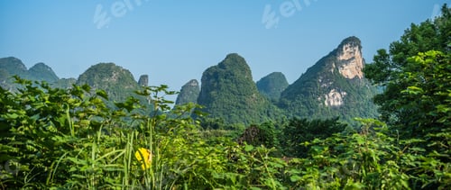 Preview: Beautiful Green, Lush And Dense Karst Mountain Landscape In Yangshuo, Guangxi Province, China