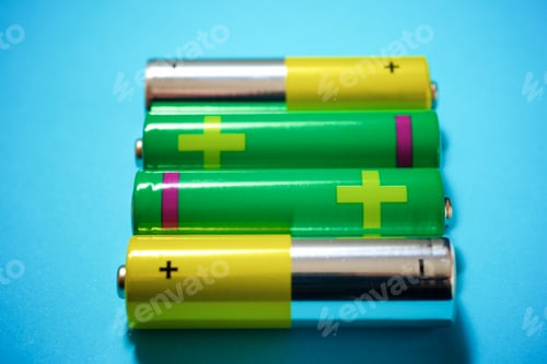 Preview: Small Batteries On A Blue Table.