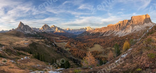 Preview: Autumn Scenery In Dolomites Mountains At Mountain Pass Giau.