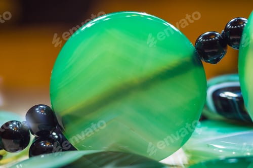 Preview: Large Polished Beads Of Beautiful Translucent Green Agate Gemstone, Macro