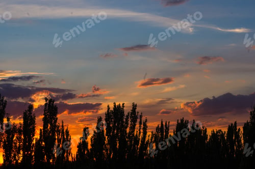 Preview: Landscape With Dramatic Light - Beautiful Golden Sunset With Saturated Sky And Clouds.
