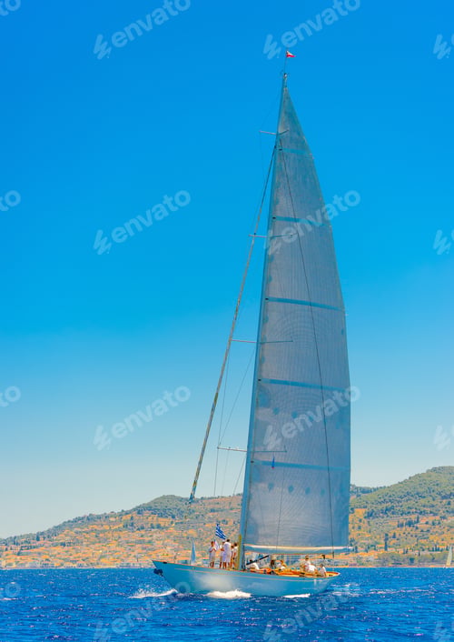 Preview: Classic Wooden Sailing Boat In A Race, Spetses Island In Greece