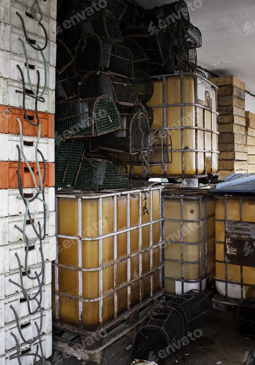 Preview: Boxes For Fish In A Fishing Port, Detail Of Fishing And Sale Of Fresh Fish