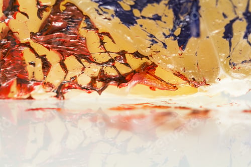 Preview: Abstract Composition With Pomelo And Red And Blue Paint For Oil Painting With Reflexions