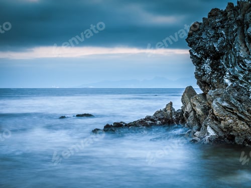 Preview: Rocky Coastline With Motion Blurred Water In The Strait Of Gibraltar, Spain