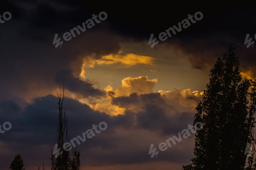 Preview: Landscape With Dramatic Light - Beautiful Golden Sunset With Saturated Sky And Clouds.