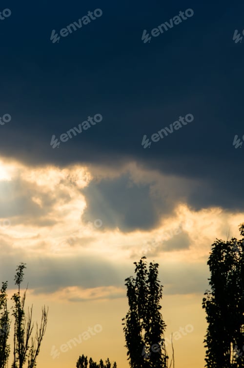 Preview: Landscape With Dramatic Light - Beautiful Golden Sunset With Saturated Sky And Clouds.
