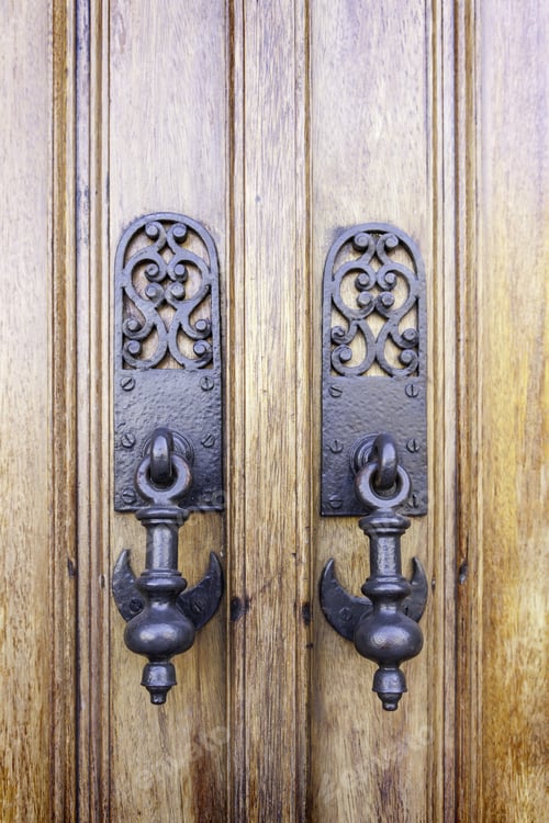Preview: Medieval Wooden Door, Detail Of An Old Door Decorated, Protection And Decoration