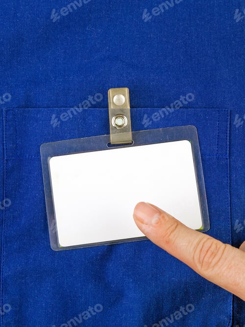 Preview: Person Shows A Blank Badge With A Finger Closeup