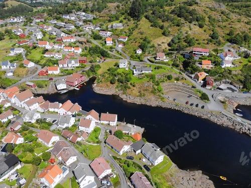 Preview: Sogndalstrand Town Drone Aerial View In Southern Norway. Town In Rogaland County.