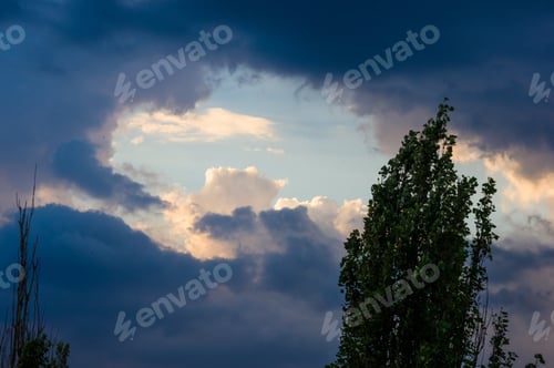 Preview: Landscape With Dramatic Light - Beautiful Golden Sunset With Saturated Sky And Clouds.