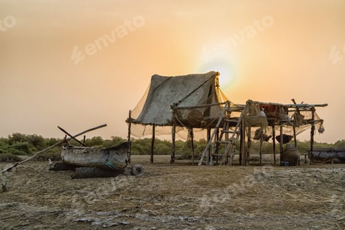 Preview: Wooden Hut On Near The Qeshm Island On Persian Guld, Iran, Middle East, Asia