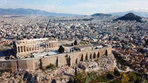 Preview: Aerial Drone Bird'S Eye View Photo Of Iconic Acropolis Hill, The Parthenon And Famous Lycabettus